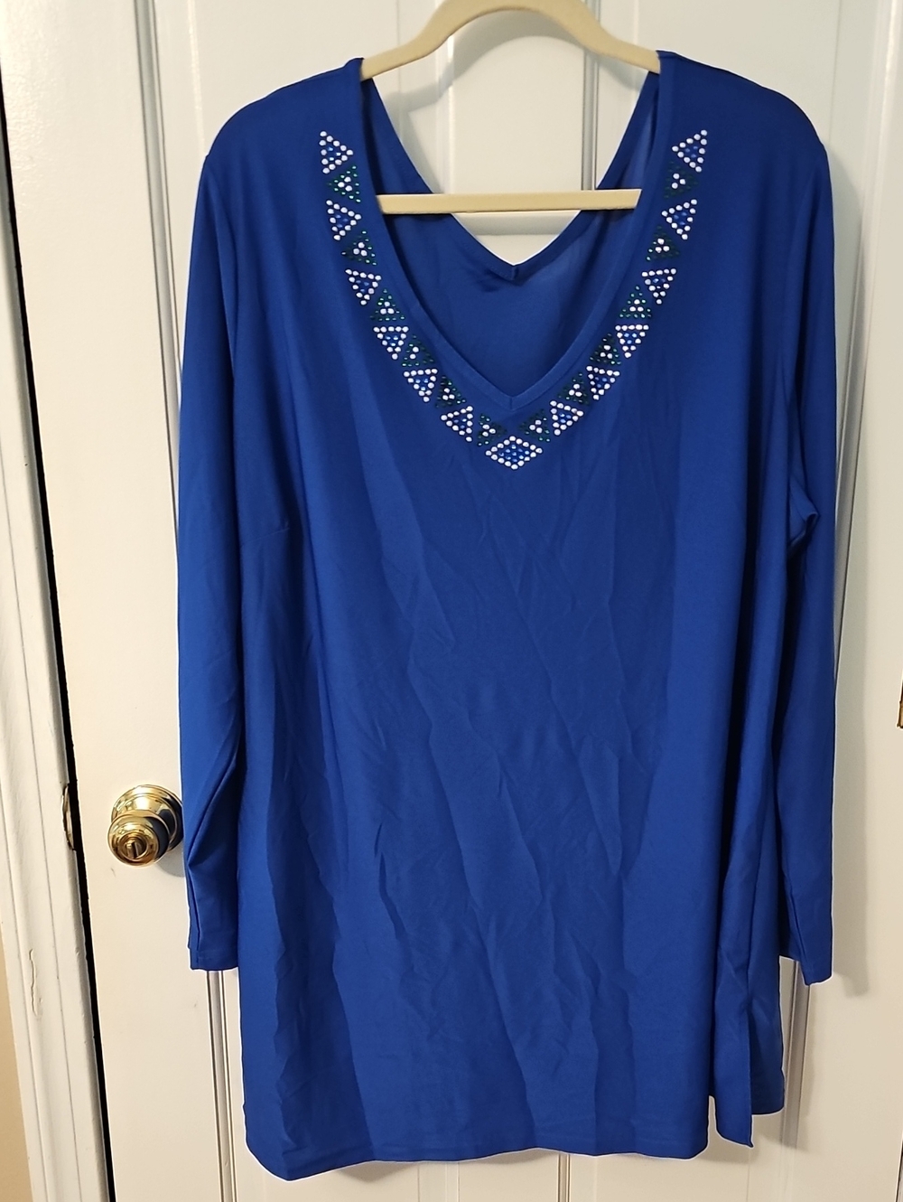 Blue Embellished Long Sleeve Blouse